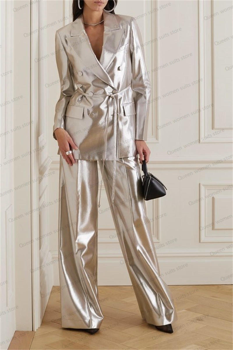 Women Formal Wear Blazer Set - Shiny Satin Wedding Women Suit Set