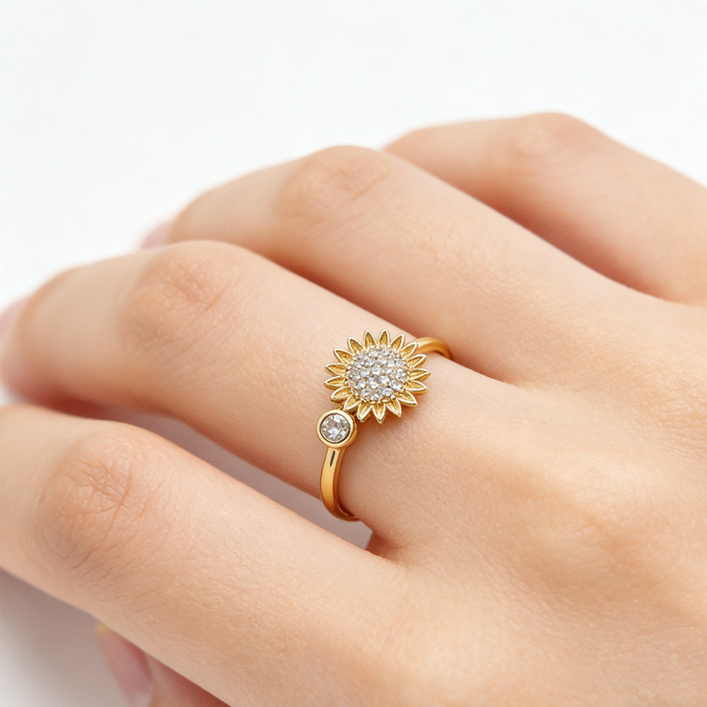 Formal Wear Jewelry For Women - Versatile Sunflower Rotating Ring with Zirconia