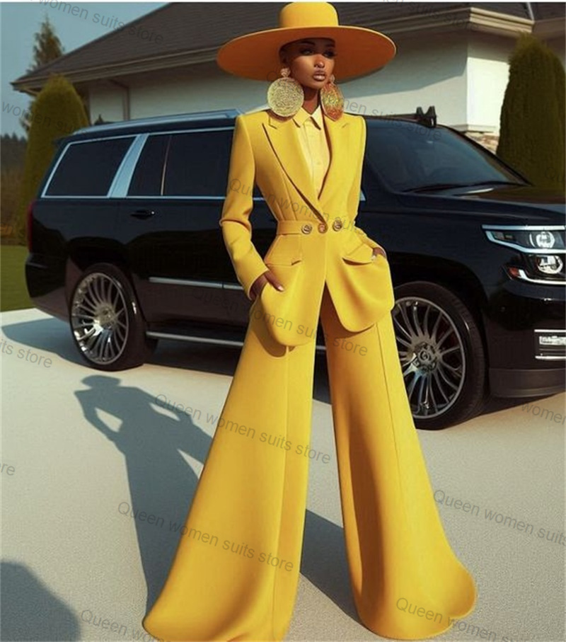 Women Formal Wear Blazer Set - Yellow Cotton Women Suit Set 2