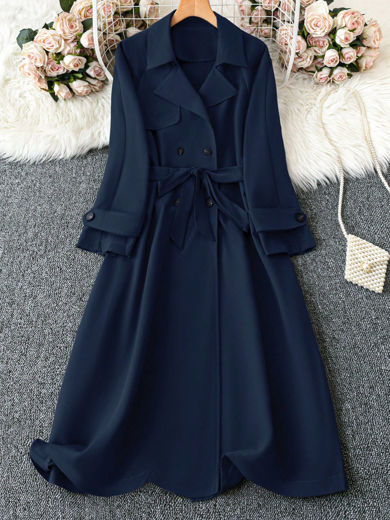 Trench Coat Formal - Women's Solid Color Point Collar Long