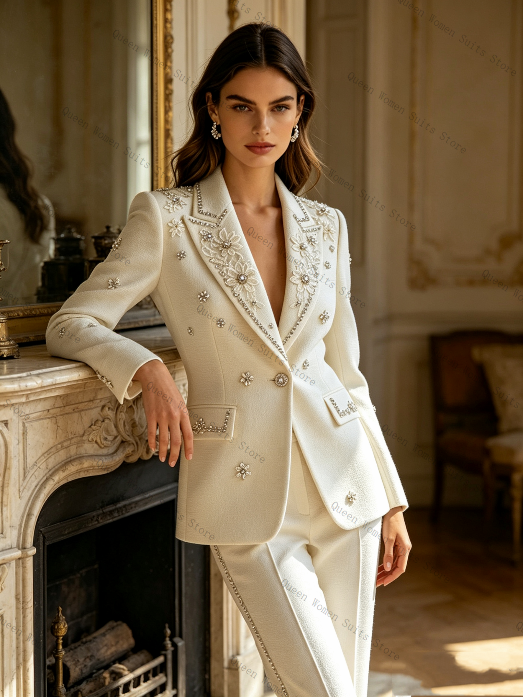 White Crystals Women Suit Set  - Women Formal Wear Blazer Set recension och pris