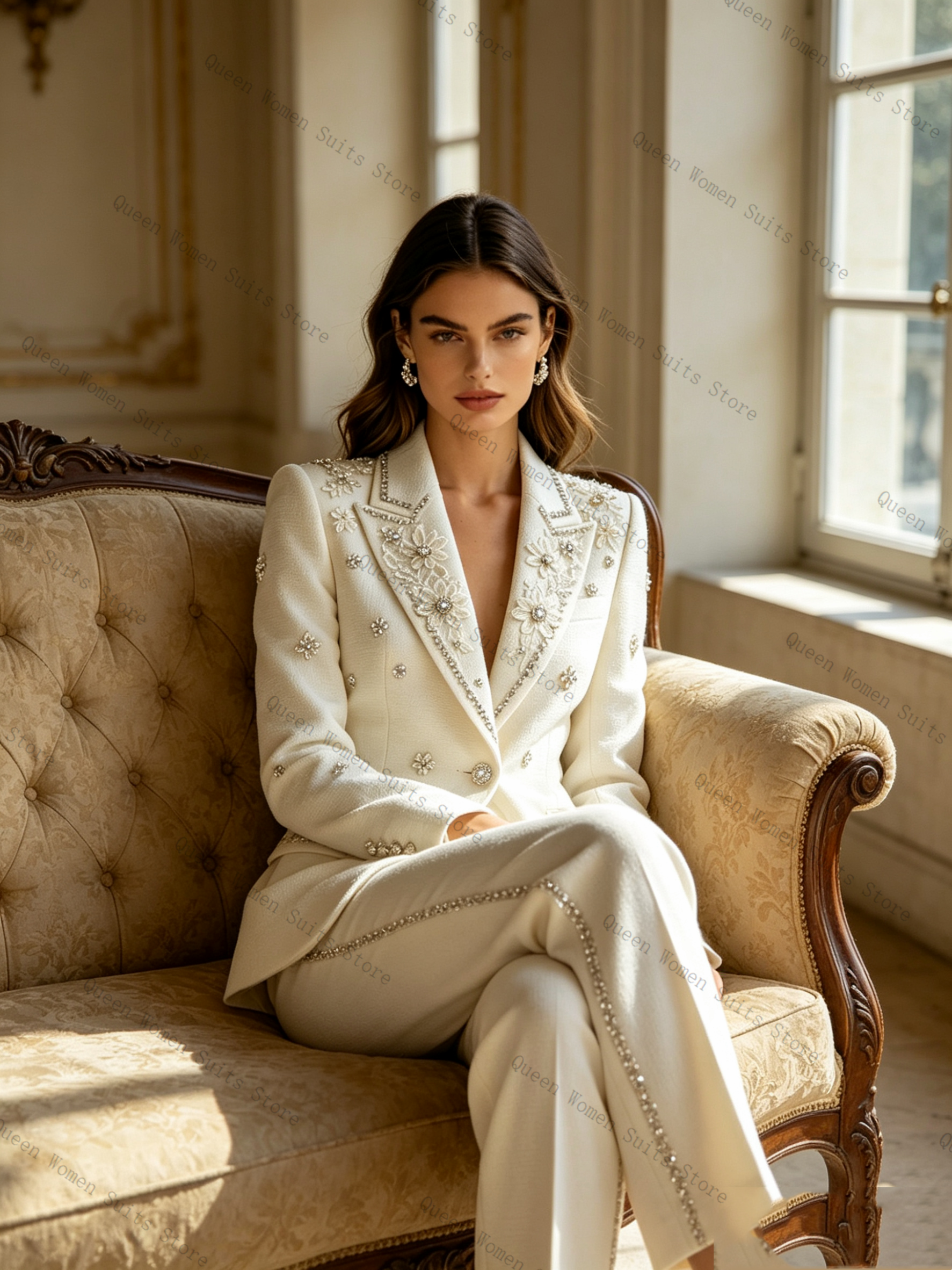 White Crystals Women Suit Set  - Women Formal Wear Blazer Set recension och pris
