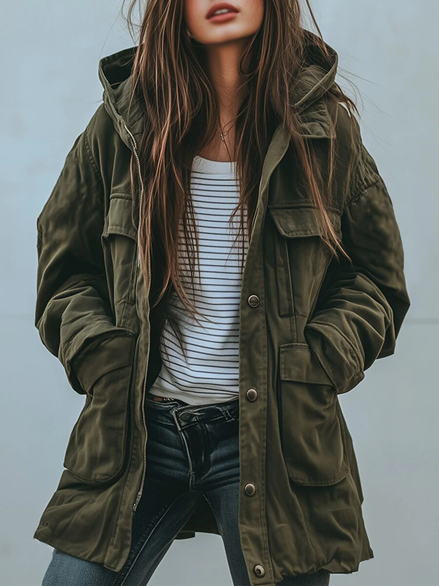Army Green Women Hooded Jacket - Trench Coat Formal recension och pris