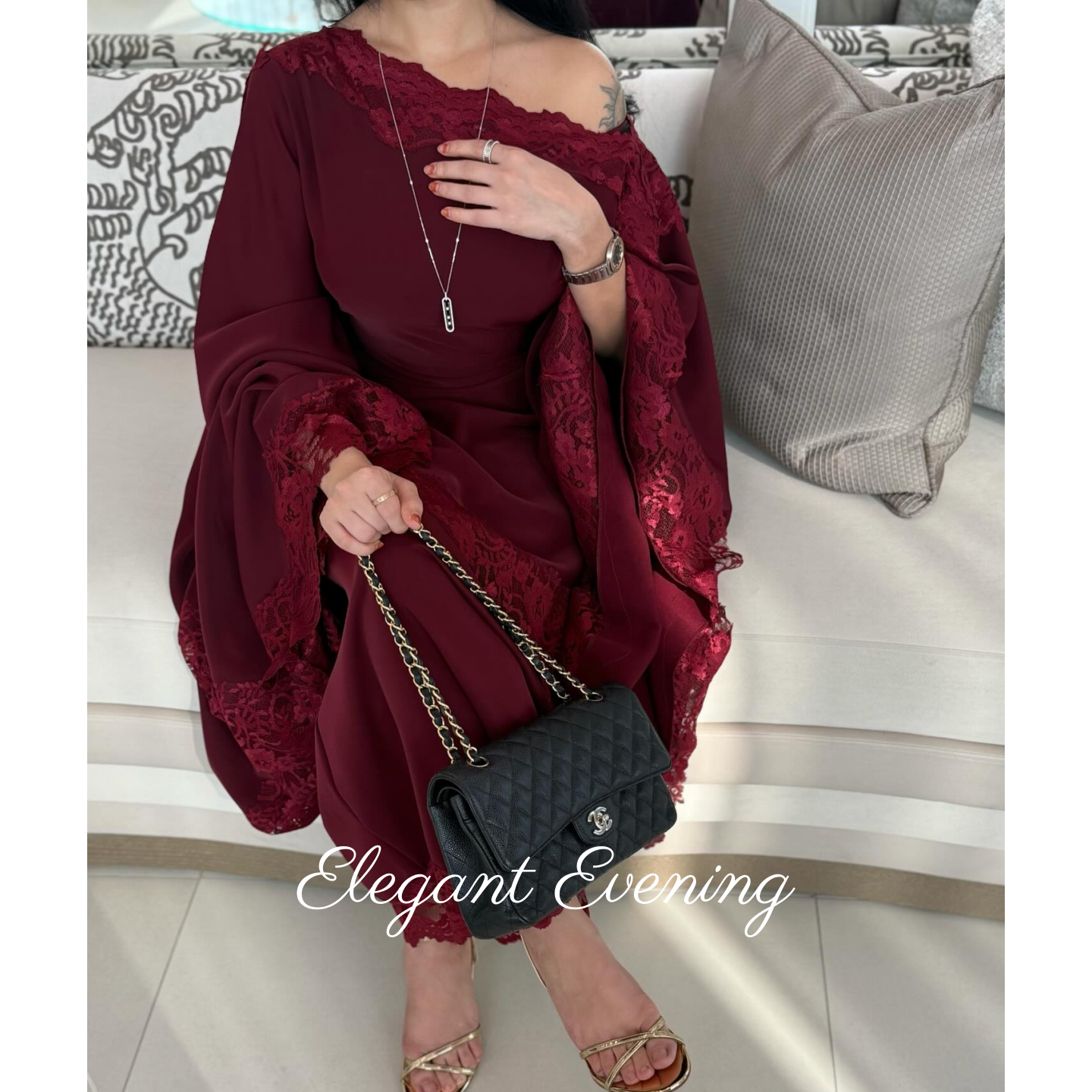 Burgundy Lace Modest Maxi Dres - Women Formal Wear Dubai recension och pris