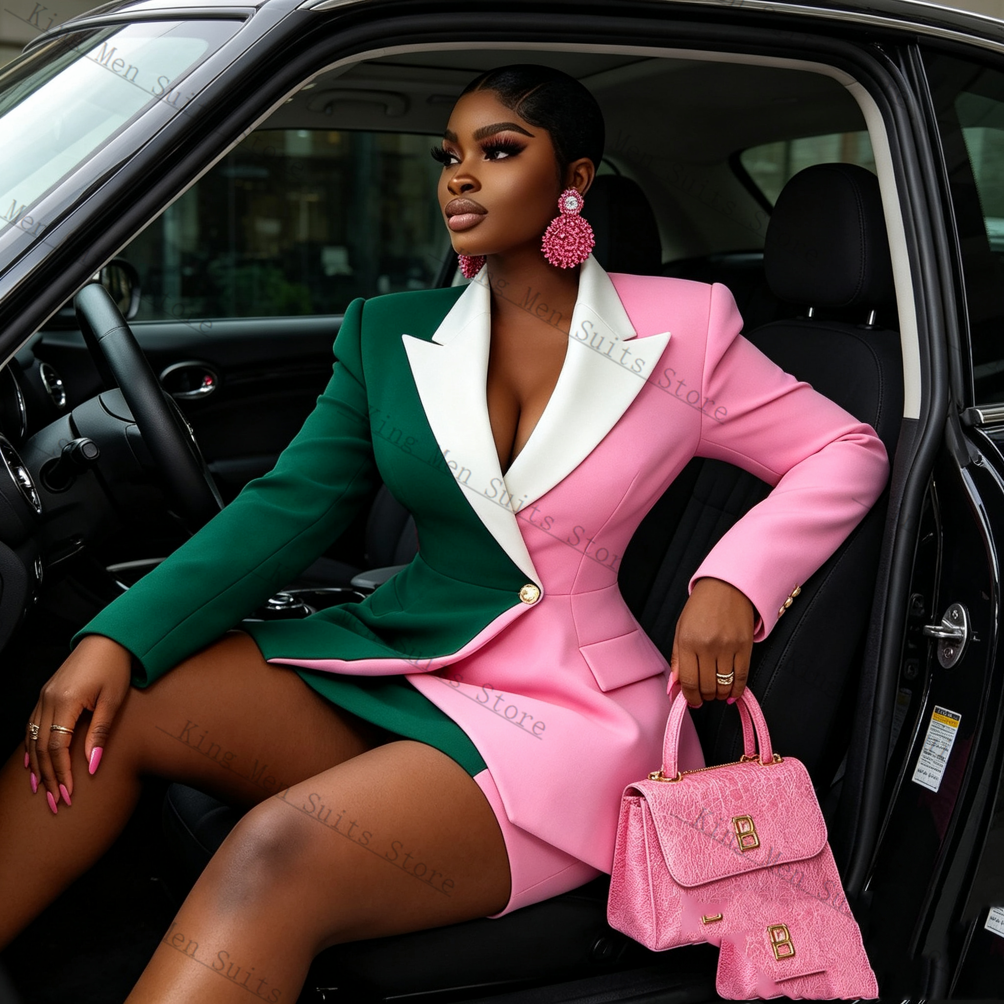 Pink Green Women Suit Skirt Se - Women Formal Wear Blazer Set recension och pris
