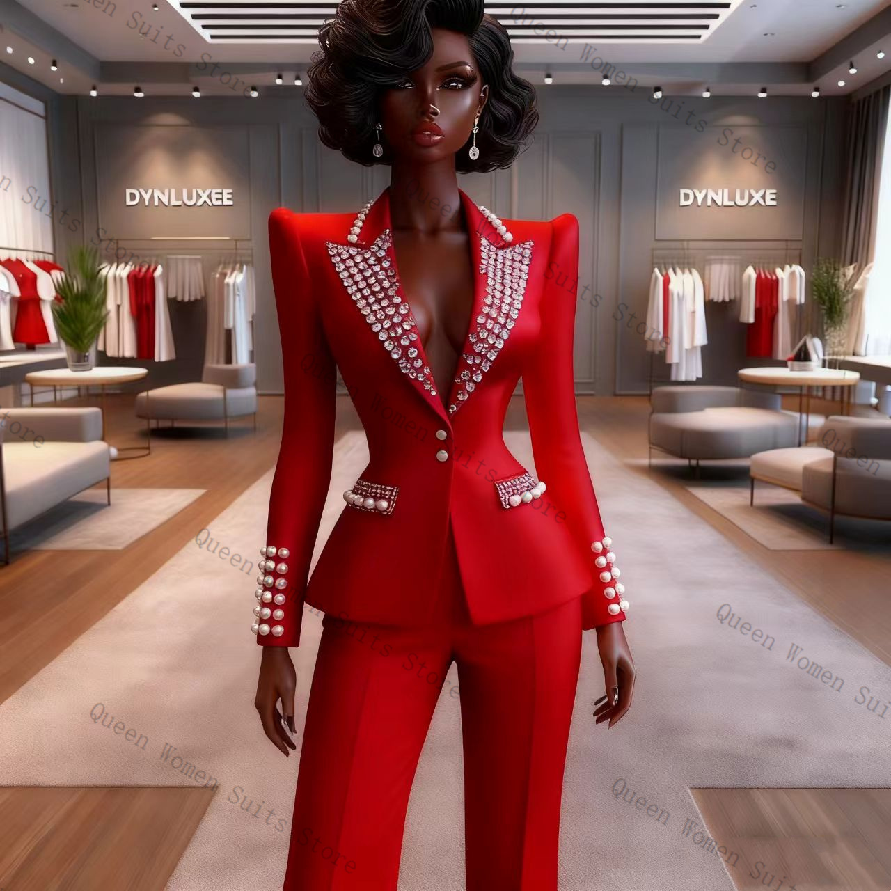 Pearls Red Women Suit Pants Se - Women Formal Wear Blazer Set recension och pris