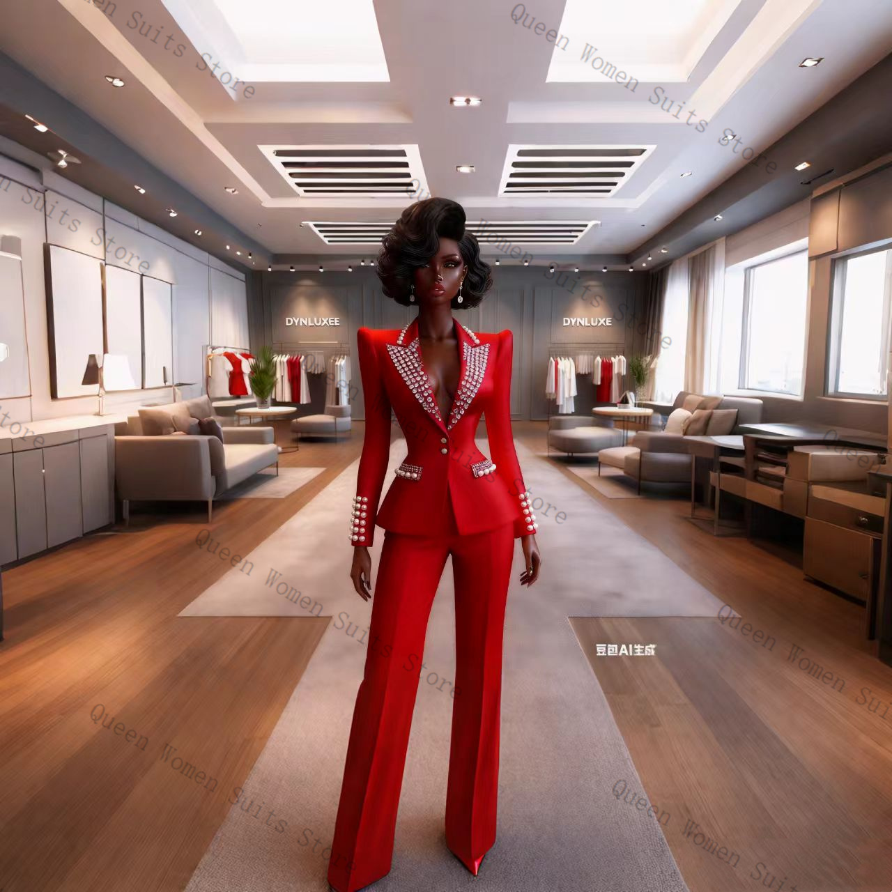 Pearls Red Women Suit Pants Se - Women Formal Wear Blazer Set recension och pris