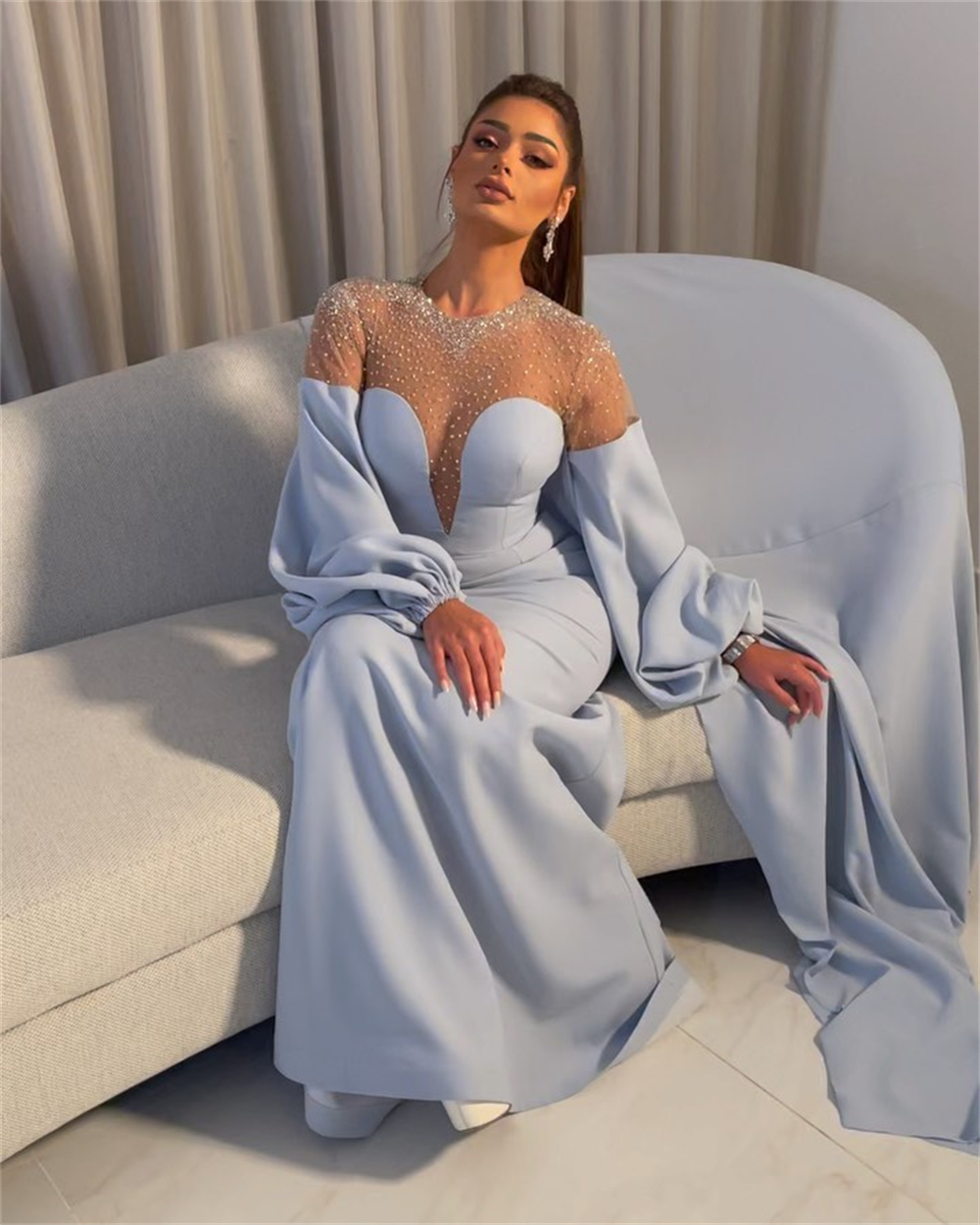 Santorini Sheer Neck Beaded Pr - Women Formal Wear Dubai recension och pris