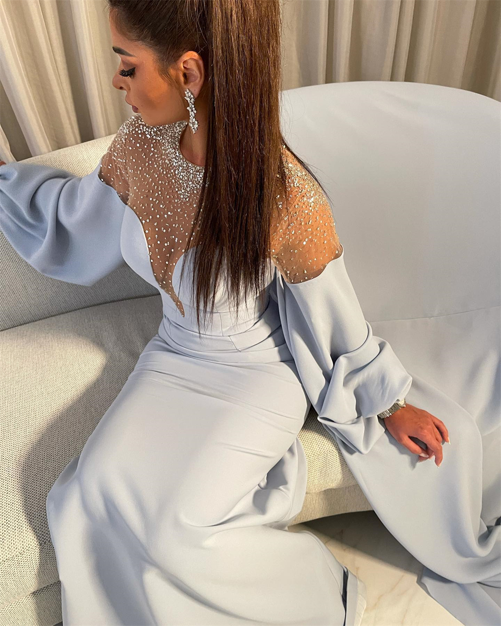 Santorini Sheer Neck Beaded Pr - Women Formal Wear Dubai recension och pris