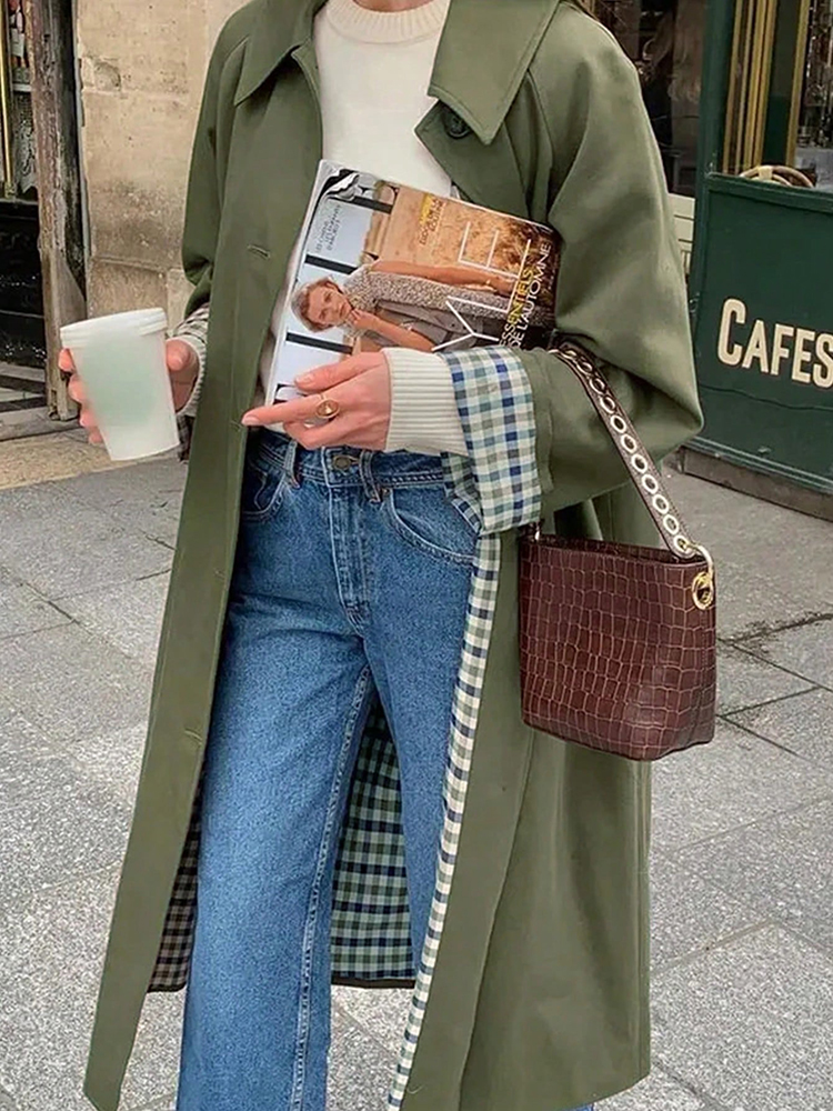 New In Plaid Lining Solid Tren - Trench Coat Formal recension och pris