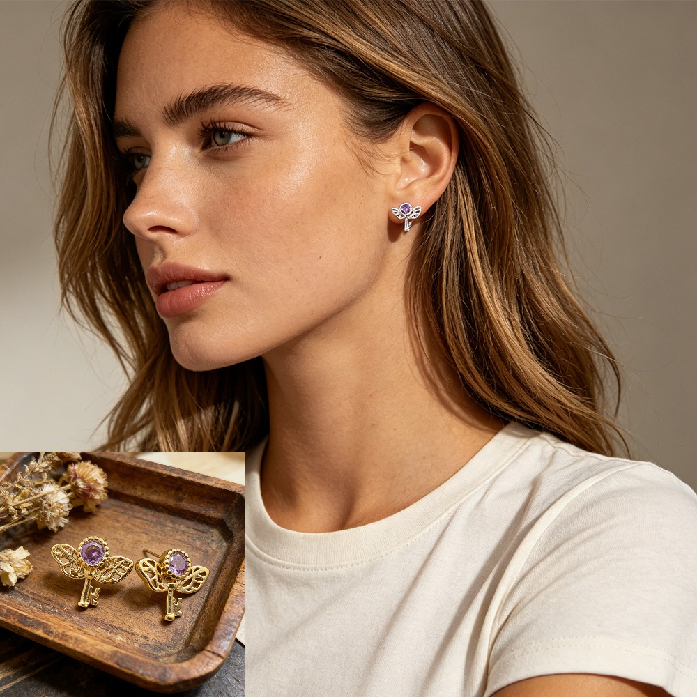 Retro Key Amethyst Stud Earrin - Formal Wear Jewelry For Women recension och pris