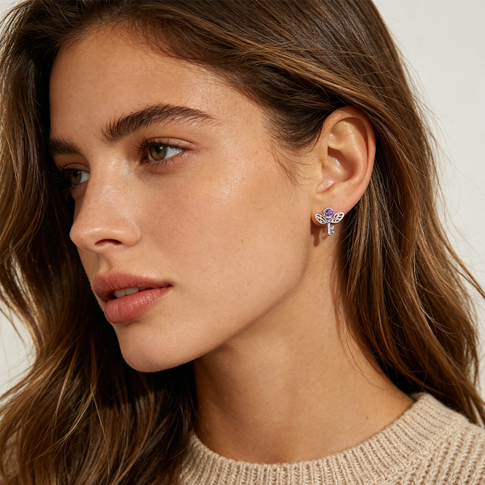 Retro Key Amethyst Stud Earrin - Formal Wear Jewelry For Women recension och pris