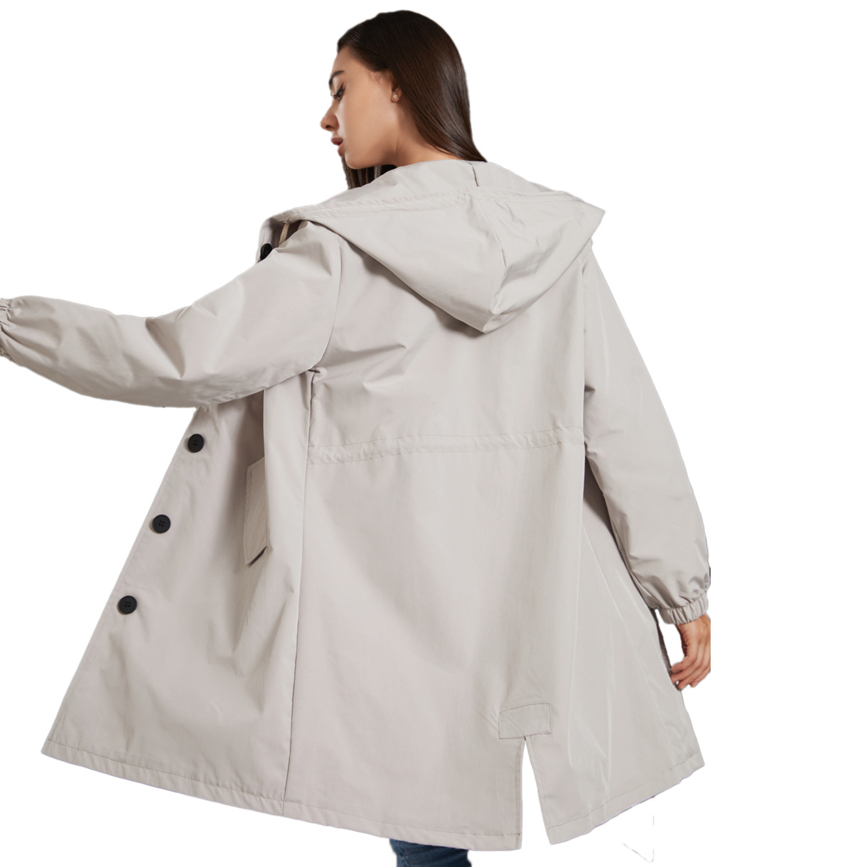 Hooded Women Windbreaker Long  - Trench Coat Formal recension och pris