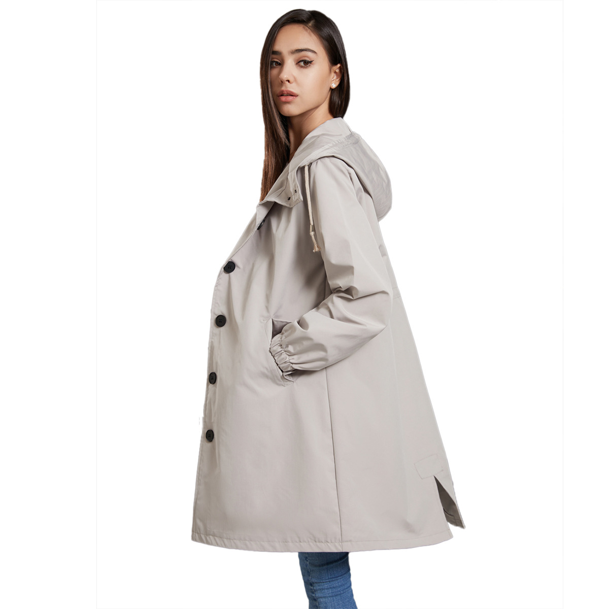 Hooded Women Windbreaker Long  - Trench Coat Formal recension och pris
