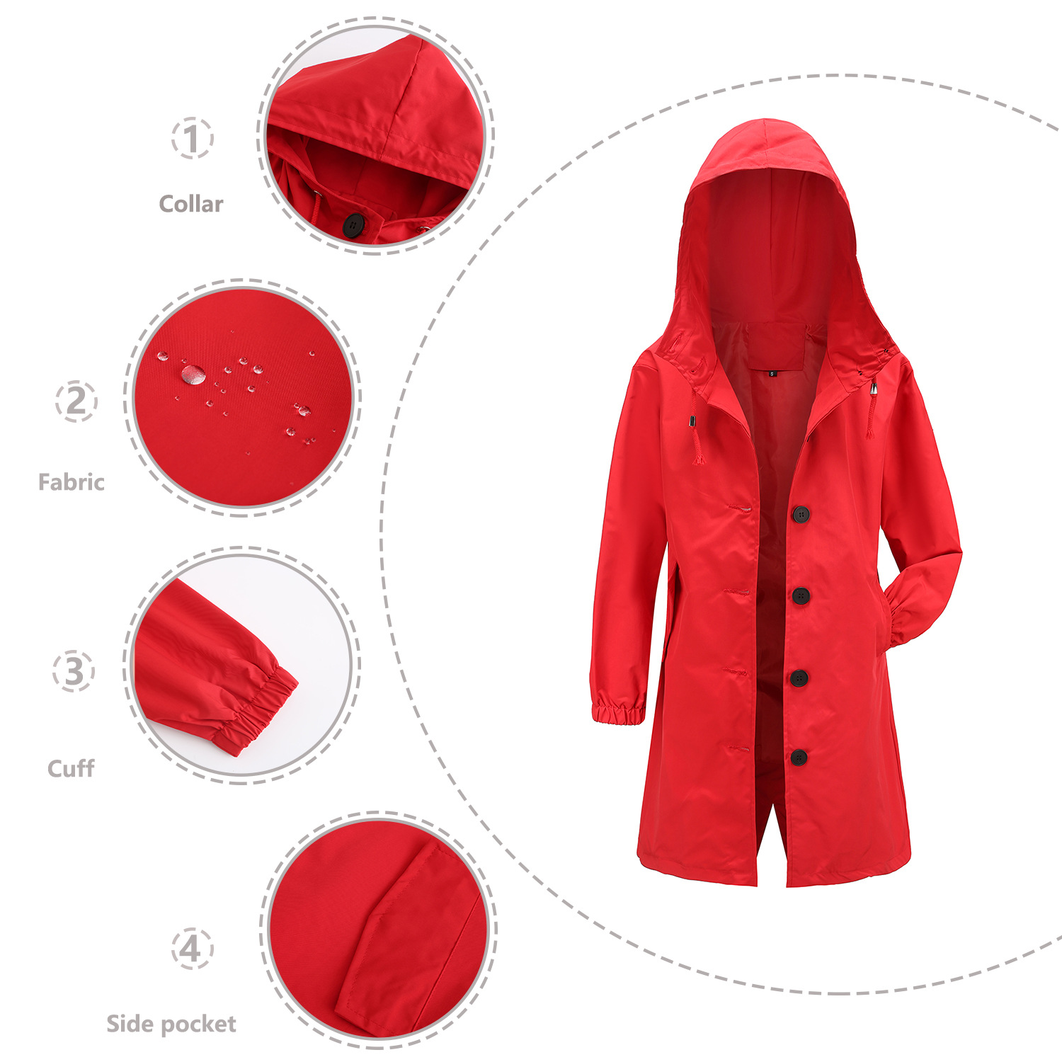 Hooded Women Windbreaker Long  - Trench Coat Formal recension och pris