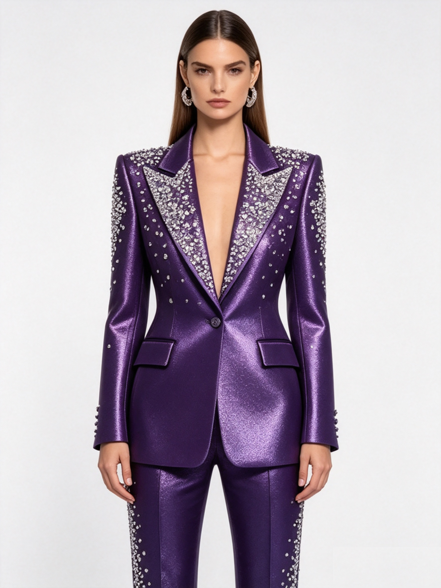 Luxury Crystals Pink Satin Wom - Women Formal Wear Blazer Set recension och pris